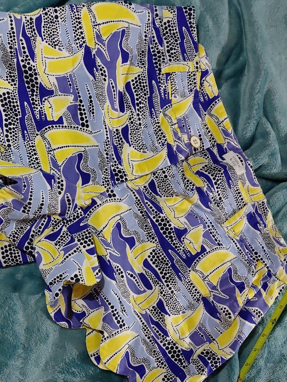 crown & ivy Blue, Yellow & Black Printed Women's Flat-Front Shorts
